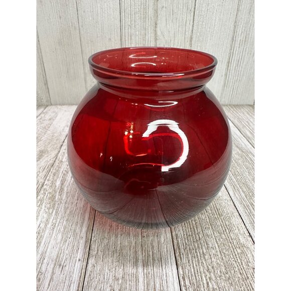 Vintage Ruby Red Glass Vase Bulbous Ball Holiday Home Decor 4" Tall Christmas - Picture 2 of 10